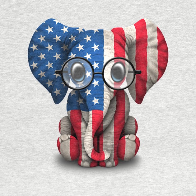 Baby Elephant with Glasses and American Flag by jeffbartels